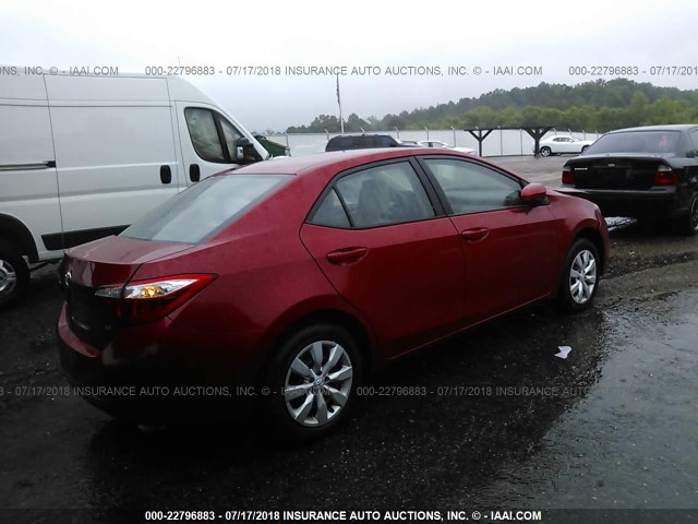 5YFBURHE8GP457348 - 2016 TOYOTA COROLLA L/LE/LE PLS/PRM/S/S PLS RED photo 4