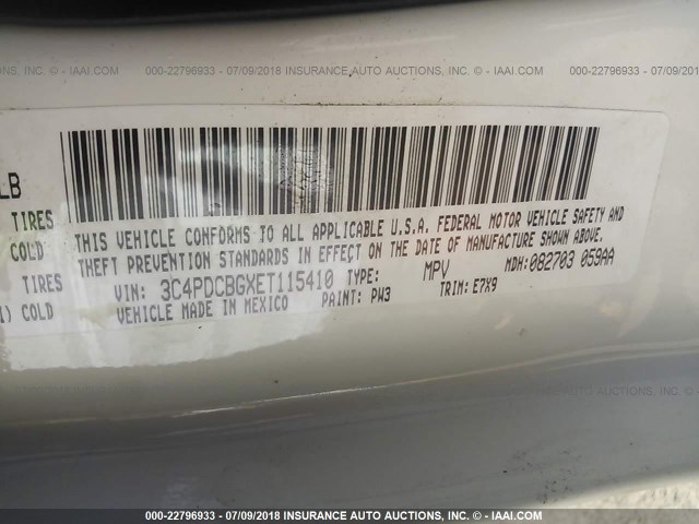 3C4PDCBGXET115410 - 2014 DODGE JOURNEY SXT WHITE photo 9