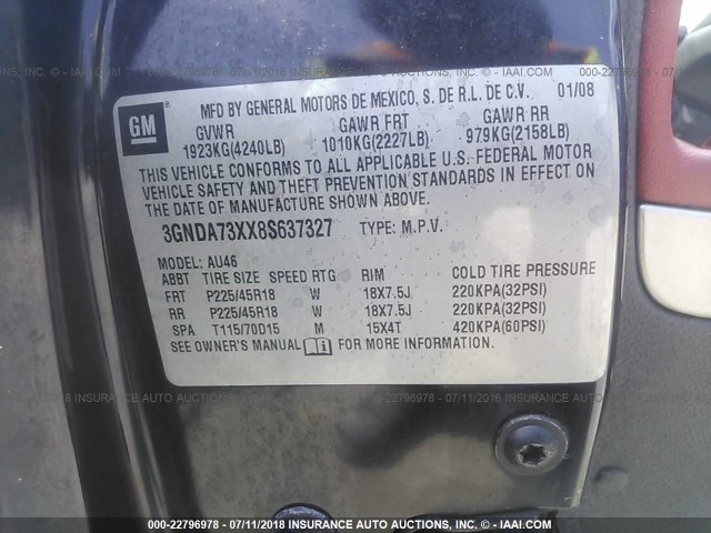 3GNDA73XX8S637327 - 2008 CHEVROLET HHR SS 黑色 照片 9