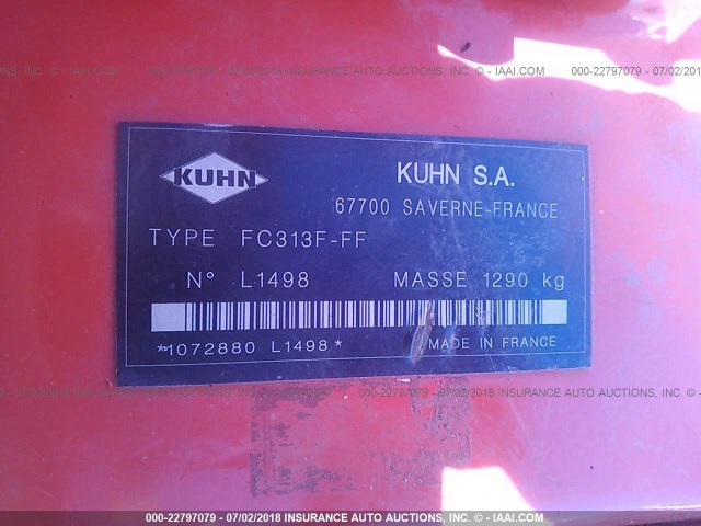 1072880L1498 - 2016 KUHN FC313F-FF  RED photo 9