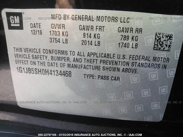 1G1JB5SH0H4134468 - 2017 CHEVROLET SONIC LS 黑色 照片 9