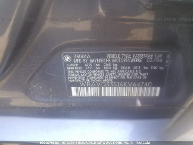 WBAVD33516KV64740 - 2006 BMW 330 XI Dark Blue photo 9