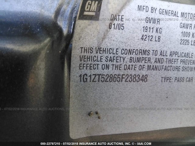 1G1ZT52865F238348 - 2005 CHEVROLET MALIBU LS Boz foto 9