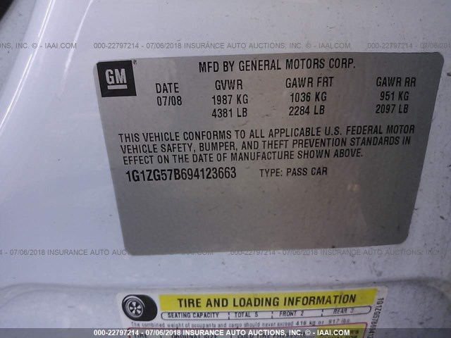 1G1ZG57B694123663 - 2009 CHEVROLET MALIBU LS Ağ foto 9