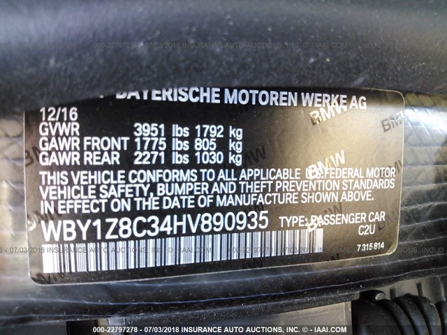 WBY1Z8C34HV890935 - 2017 BMW I3 REX GRAY photo 9