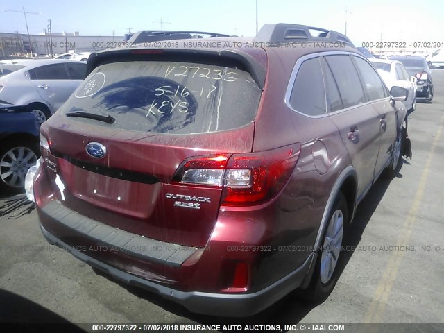 4S4BSAEC0F3227235 - 2015 SUBARU OUTBACK 2.5I PREMIUM RED photo 4