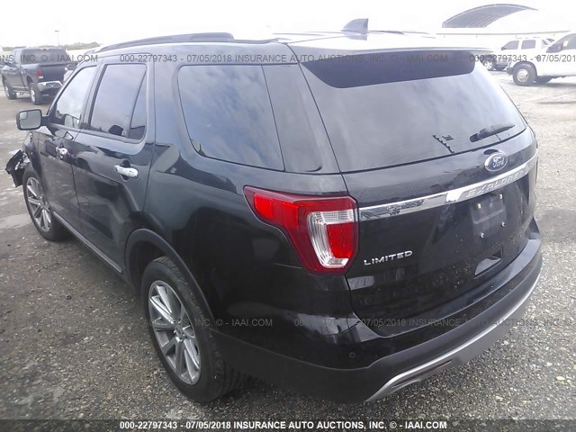 1FM5K7F88HGD22177 - 2017 FORD EXPLORER LIMITED BLACK photo 3