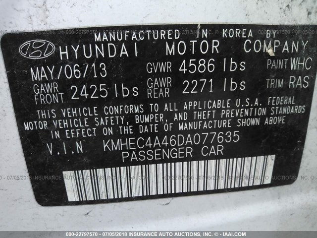 KMHEC4A46DA077635 - 2013 HYUNDAI SONATA HYBRID WHITE photo 9