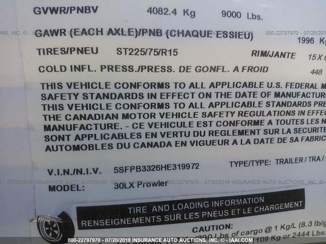 5SFPB3326HE319972 - 2017 HEARTLAND PROLYN30LX  Білий фото 9