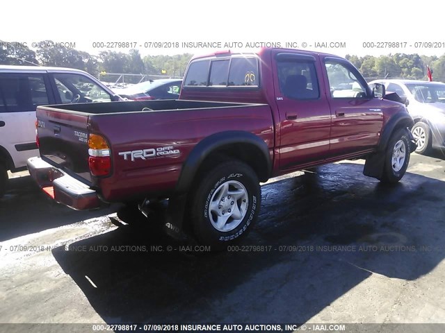 5TEHN72N22Z889666 - 2002 TOYOTA TACOMA DOUBLE CAB RED photo 4