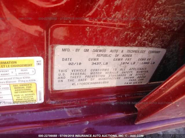 KL1TD6DE9AB091650 - 2010 CHEVROLET AVEO LS/LT 红色 照片 9