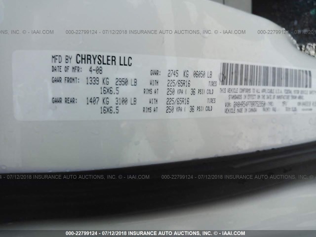 2A8HR54P78R752950 - 2008 CHRYSLER TOWN & COUNTRY TOURING WHITE photo 9