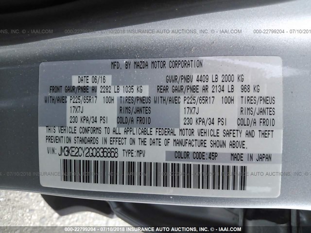 JM3KE2CY2G0836868 - 2016 MAZDA CX-5 TOURING SILVER photo 9