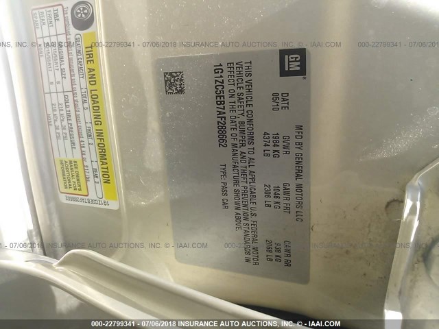 1G1ZC5EB7AF288662 - 2010 CHEVROLET MALIBU 1LT 金色 照片 9