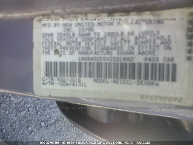 1NXBA02E6VZ531892 - 1997 TOYOTA COROLLA CE GRAY photo 9