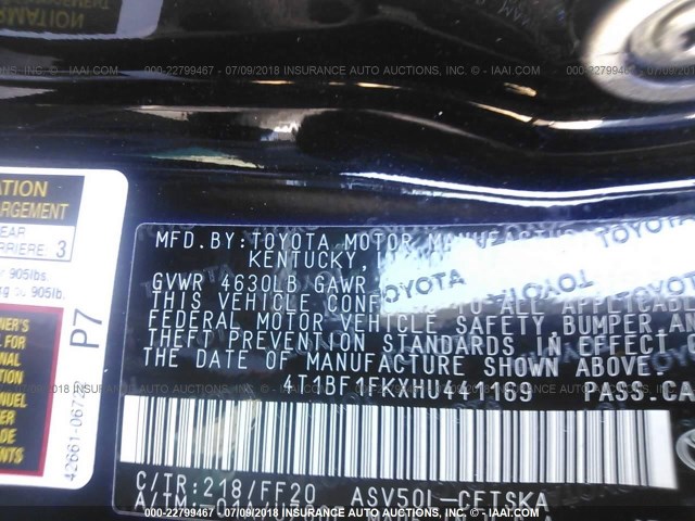 4T1BF1FKXHU441169 - 2017 TOYOTA CAMRY LE/XLE/SE/XSE 黑色 照片 9