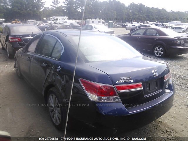 1HGCP2F71CA085259 - 2012 HONDA ACCORD EX BLUE photo 3