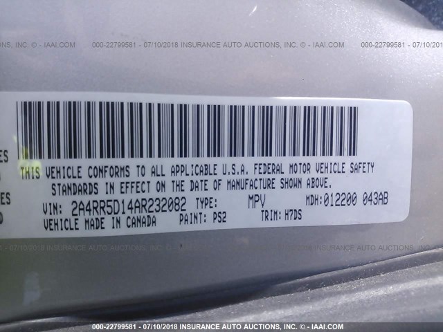 2A4RR5D14AR232082 - 2010 CHRYSLER TOWN & COUNTRY TOURING SILVER photo 9
