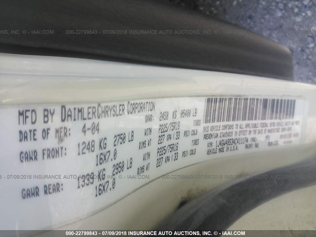 1J4GW48S34C411174 - 2004 JEEP GRAND CHEROKEE LAREDO/COLUMBIA/FREEDOM 白色 照片 9