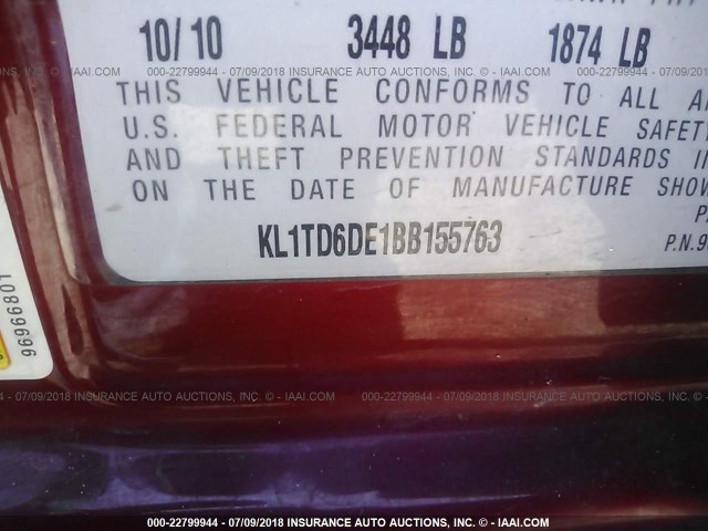 KL1TD6DE1BB155763 - 2011 CHEVROLET AVEO LS/LT RED photo 9