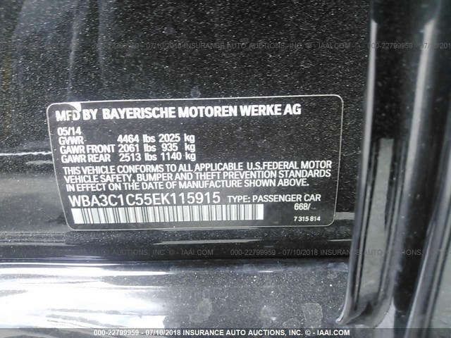 WBA3C1C55EK115915 - 2014 BMW 328 I SULEV BLACK photo 9