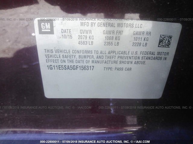 1G11E5SA5GF156317 - 2016 CHEVROLET MALIBU LIMITED LTZ Bordo foto 9