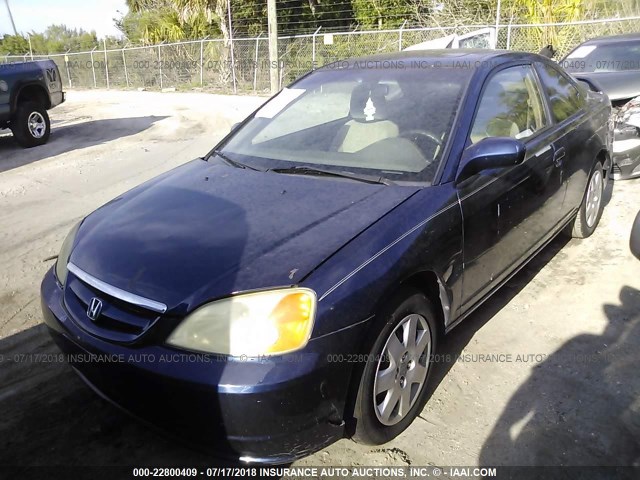 1HGEM22911L096529 - 2001 HONDA CIVIC SI/EX BLUE photo 2