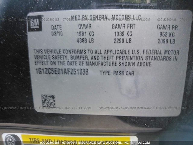 1G1ZC5E01AF251038 - 2010 CHEVROLET MALIBU 1LT 深蓝色 照片 9