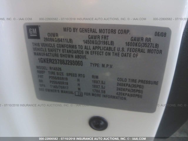 1GKER23788J293060 - 2008 GMC ACADIA SLT-1 Weiß Foto 9