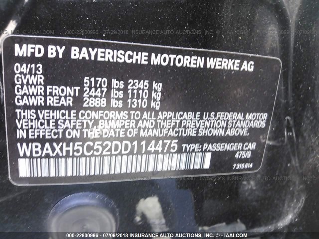 WBAXH5C52DD114475 - 2013 BMW 528 XI BLACK photo 9