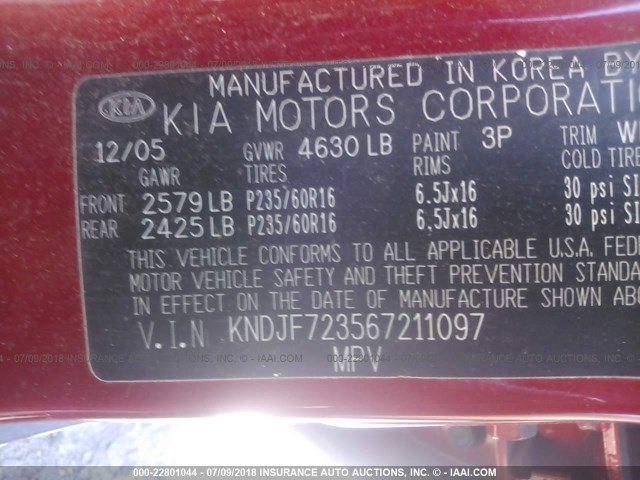 KNDJF723567211097 - 2006 KIA NEW SPORTAGE  RED photo 9