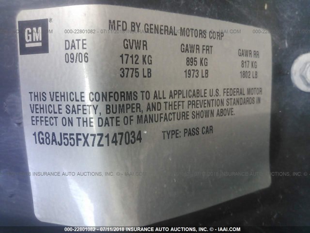 1G8AJ55FX7Z147034 - 2007 SATURN ION LEVEL 2 SILVER photo 9