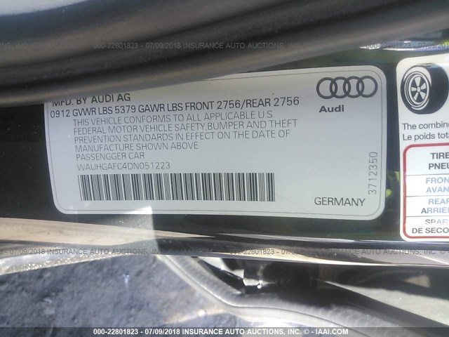 WAUHGAFC4DN051223 - 2013 AUDI A6 PRESTIGE შავი ფოტო 9