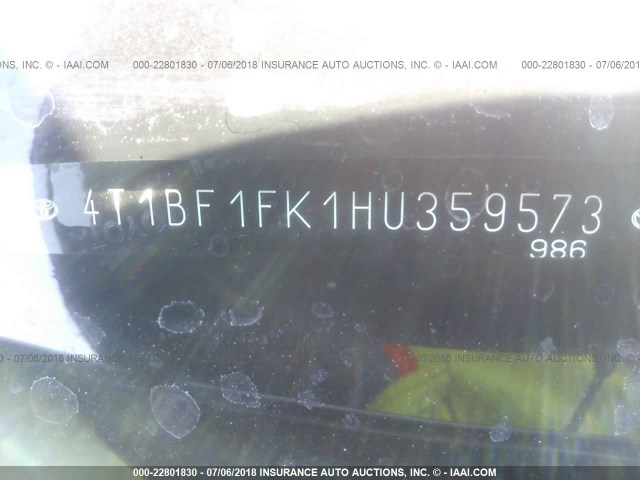 4T1BF1FK1HU359573 - 2017 TOYOTA CAMRY LE/XLE/SE/XSE SILVER photo 9