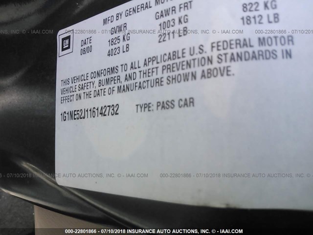 1G1NE52J116142732 - 2001 CHEVROLET MALIBU LS GREEN photo 9