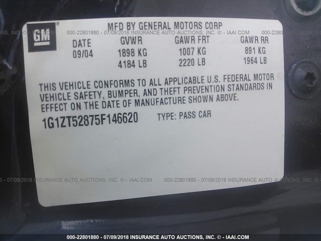 1G1ZT52875F146620 - 2005 CHEVROLET MALIBU LS მუქი ლურჯი ფოტო 9