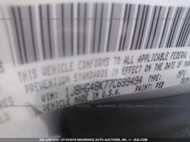 1J8HG48K77C699494 - 2007 JEEP COMMANDER SILVER photo 9