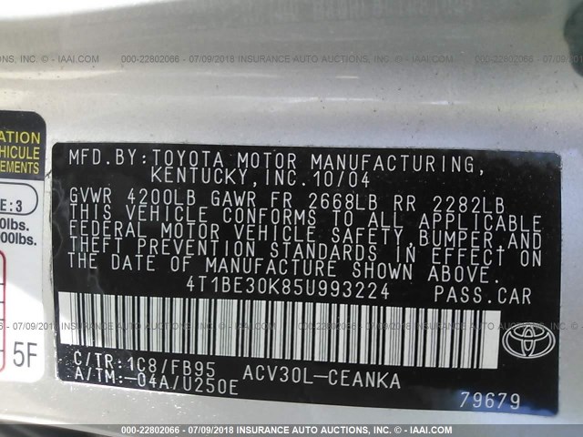 4T1BE30K85U993224 - 2005 TOYOTA CAMRY LE/XLE/SE Gümüş foto 9