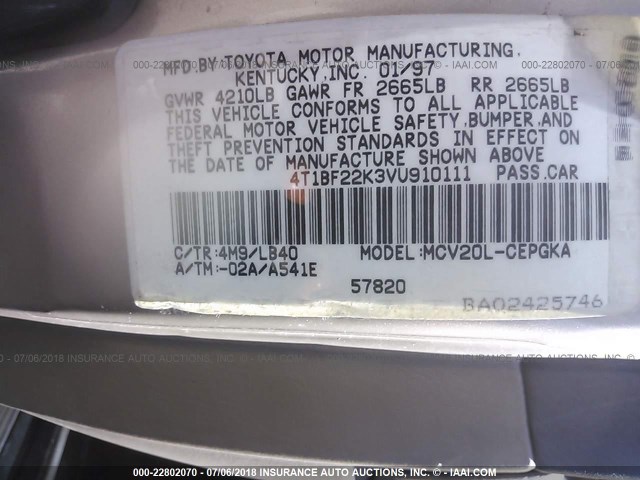 4T1BF22K3VU910111 - 1997 TOYOTA CAMRY CE/LE/XLE GOLD photo 9