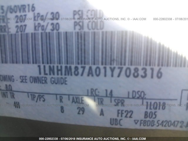 1LNHM87A01Y708316 - 2001 LINCOLN LS 棕色 照片 9