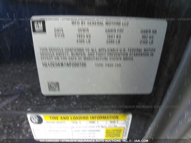 1G1ZC5EB7AF200726 - 2010 CHEVROLET MALIBU 1LT 蓝色 照片 9