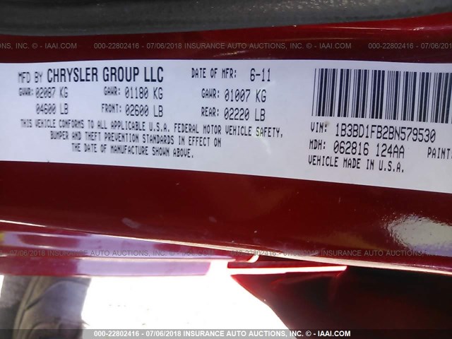 1B3BD1FB2BN579530 - 2011 DODGE AVENGER MAINSTREET RED photo 9