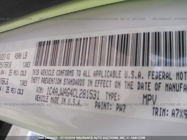 1C4AJWAG4CL281531 - 2012 JEEP WRANGLER SPORT WHITE photo 9