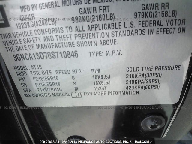 3GNCA13D78S710846 - 2008 CHEVROLET HHR LS შავი ფოტო 9