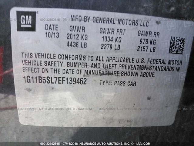 1G11B5SL7EF139462 - 2014 CHEVROLET MALIBU LS Boz foto 9