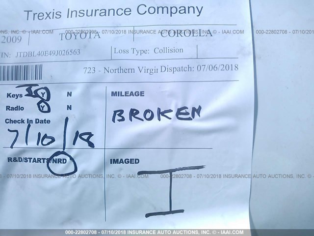 JTDBL40E49J026563 - 2009 TOYOTA COROLLA LE/XLE WHITE photo 7