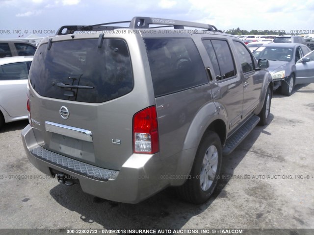 5N1AR18U37C632406 - 2007 NISSAN PATHFINDER LE/SE/XE TAN photo 4