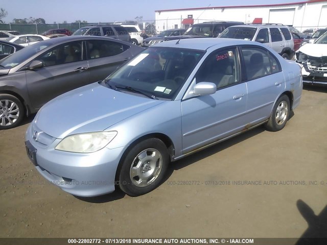 JHMES96605S023028 - 2005 HONDA CIVIC HYBRID BLUE photo 2