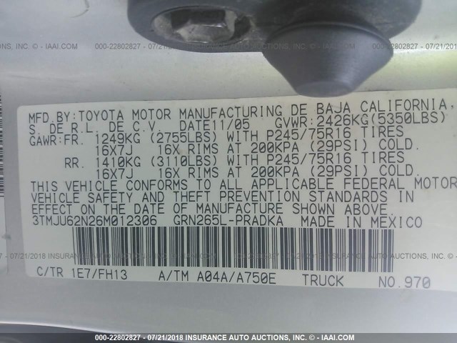 3TMJU62N26M012306 - 2006 TOYOTA TACOMA DOUBLE CAB PRERUNNER SILVER photo 9