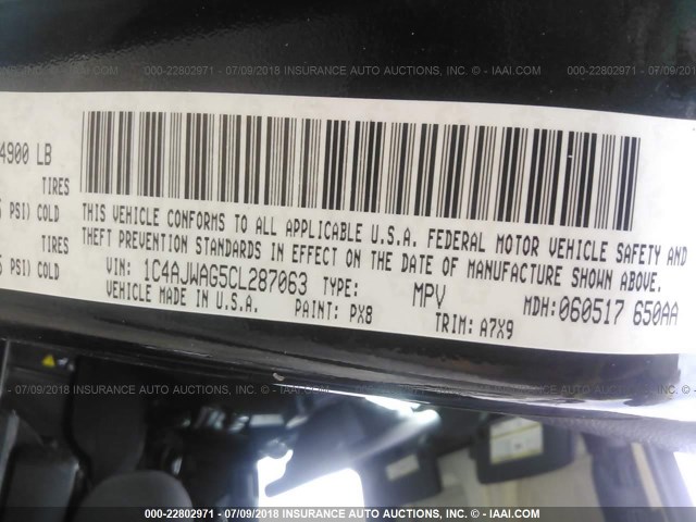 1C4AJWAG5CL287063 - 2012 JEEP WRANGLER SPORT 黑色 照片 9